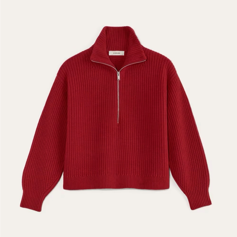 The Half Zip Sweater in Lux Merino in Berry Red